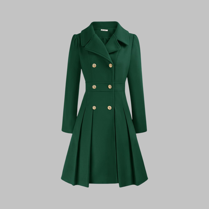 Women's Double-Breasted Longline Coat - Dark Green