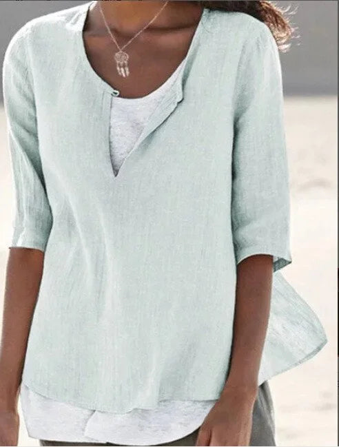 Layered Split-Neck Blouse - Light Green