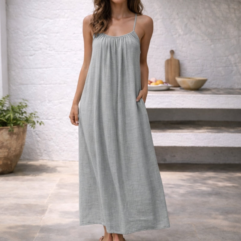 Linnen Spaghetti Strap Maxi Sundress