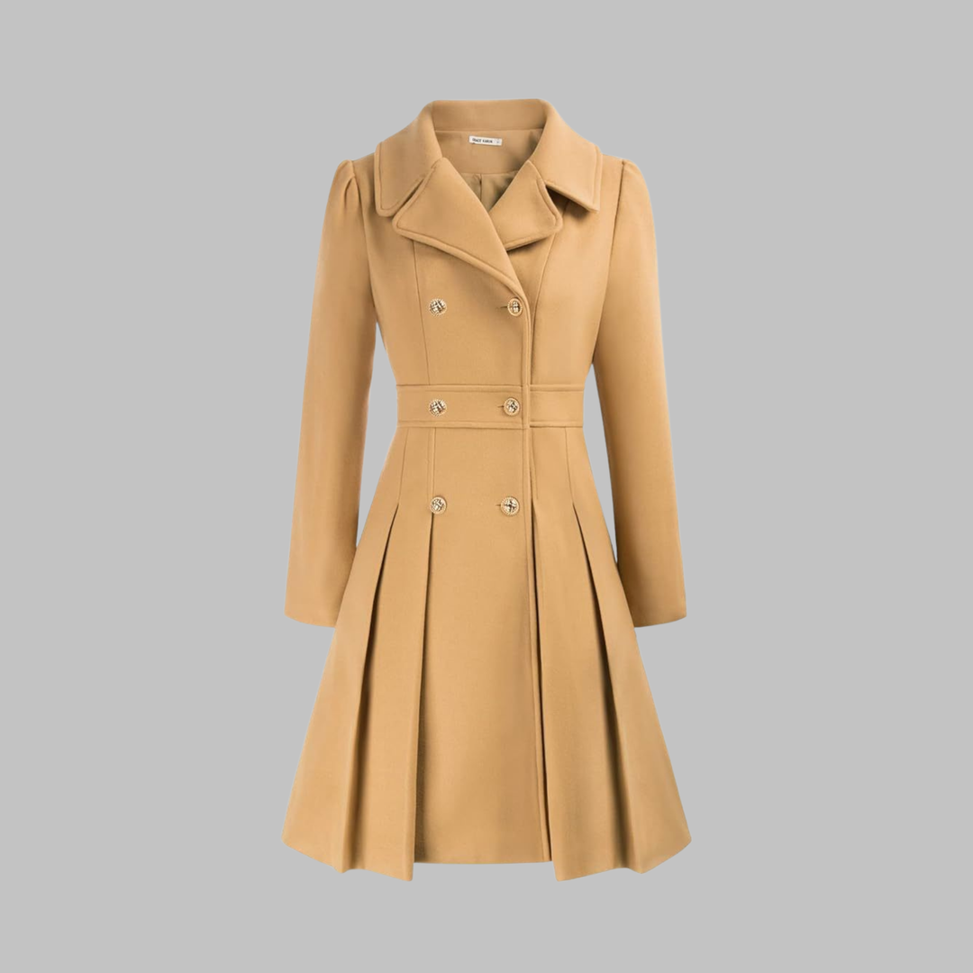 Women's Double-Breasted Longline Coat - Khaki