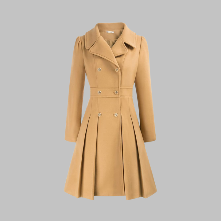 Women's Double-Breasted Longline Coat - Khaki