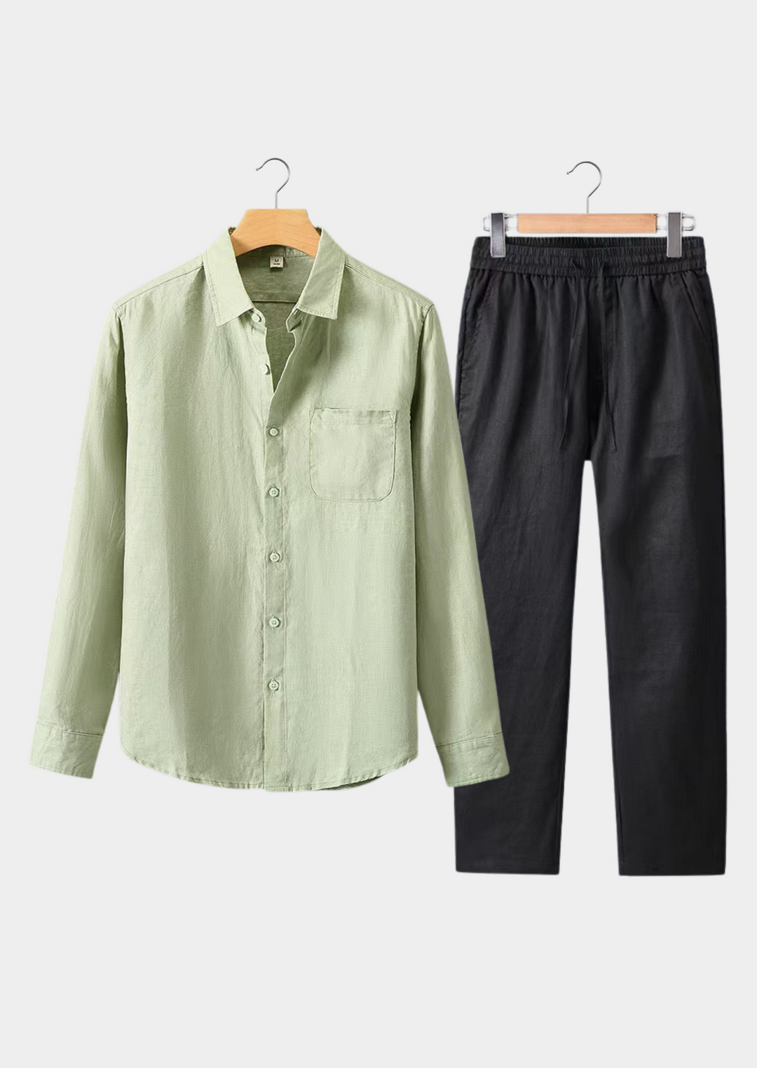 Mint Green & Black Linen Longsleeve Summer Set