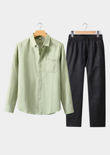 Mint Green & Black Linen Longsleeve Summer Set