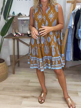 Boho Printed Sleeveless Mini Dress