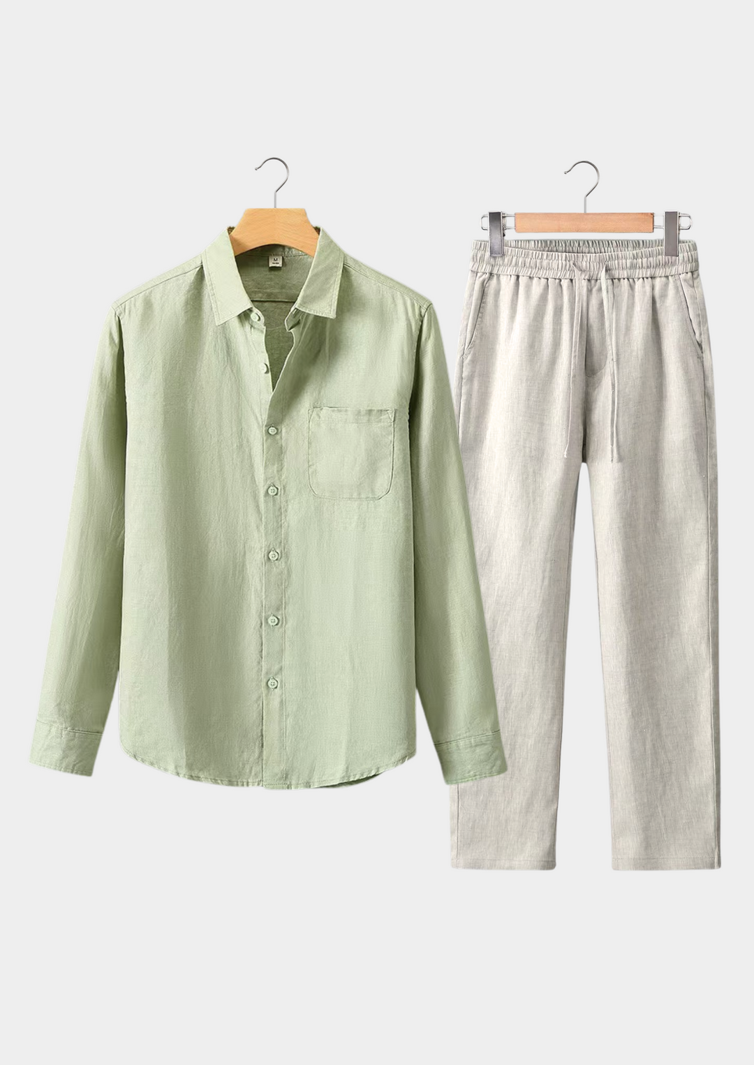 Mint Green & Beige Linen Longsleeve Summer Set
