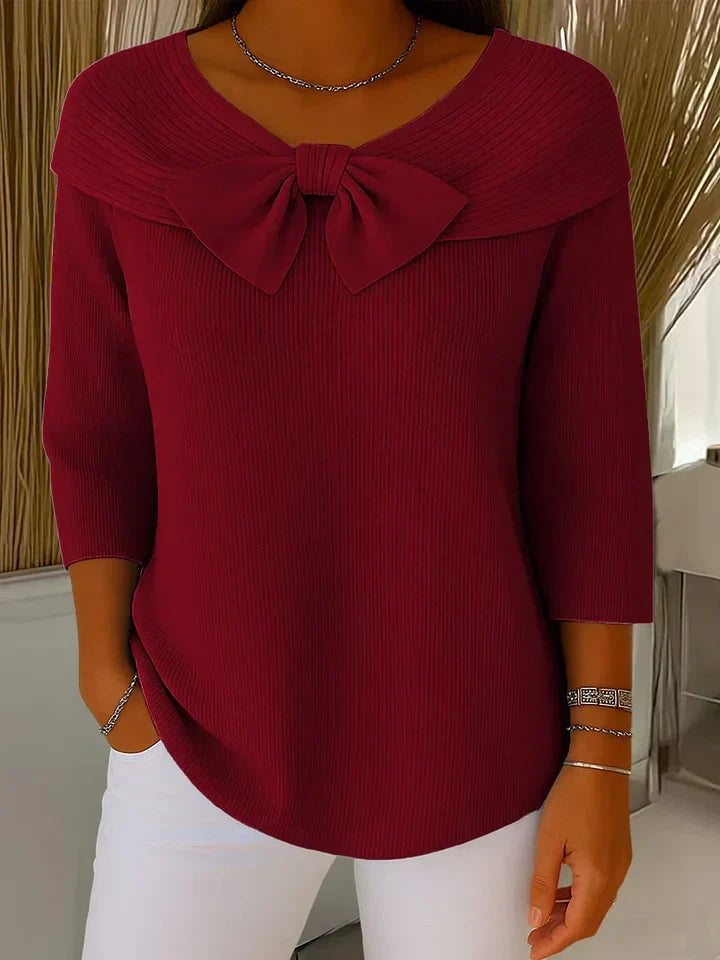 Red bow knit sweater