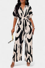 Women's Abstract Print V-Neck Wide Leg Jumpsuit