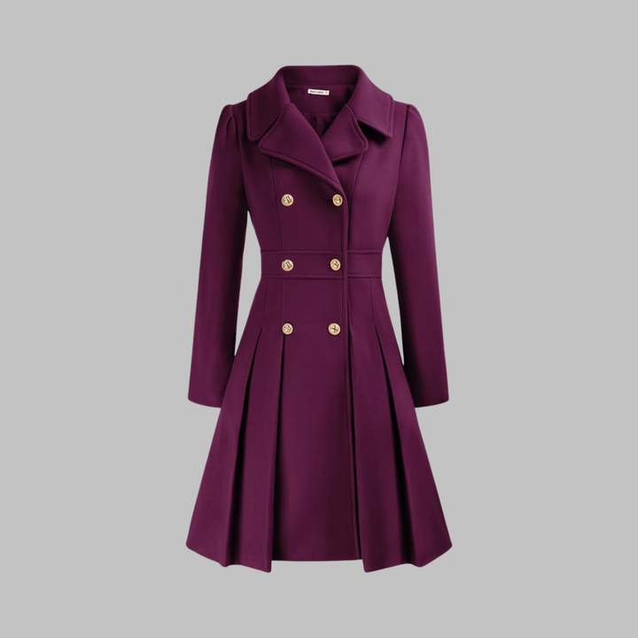 Women's Double-Breasted Longline Coat - Purple