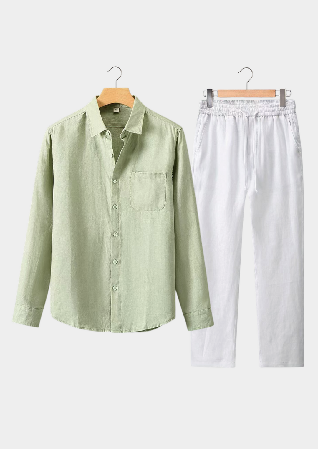 Mint Green & White Linen Longsleeve Summer Set