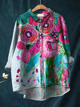 Women's Botanical Floral Art Print Long Sleeve Shirt