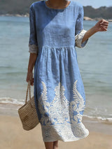Women's Draped Floral Print Midi Dress