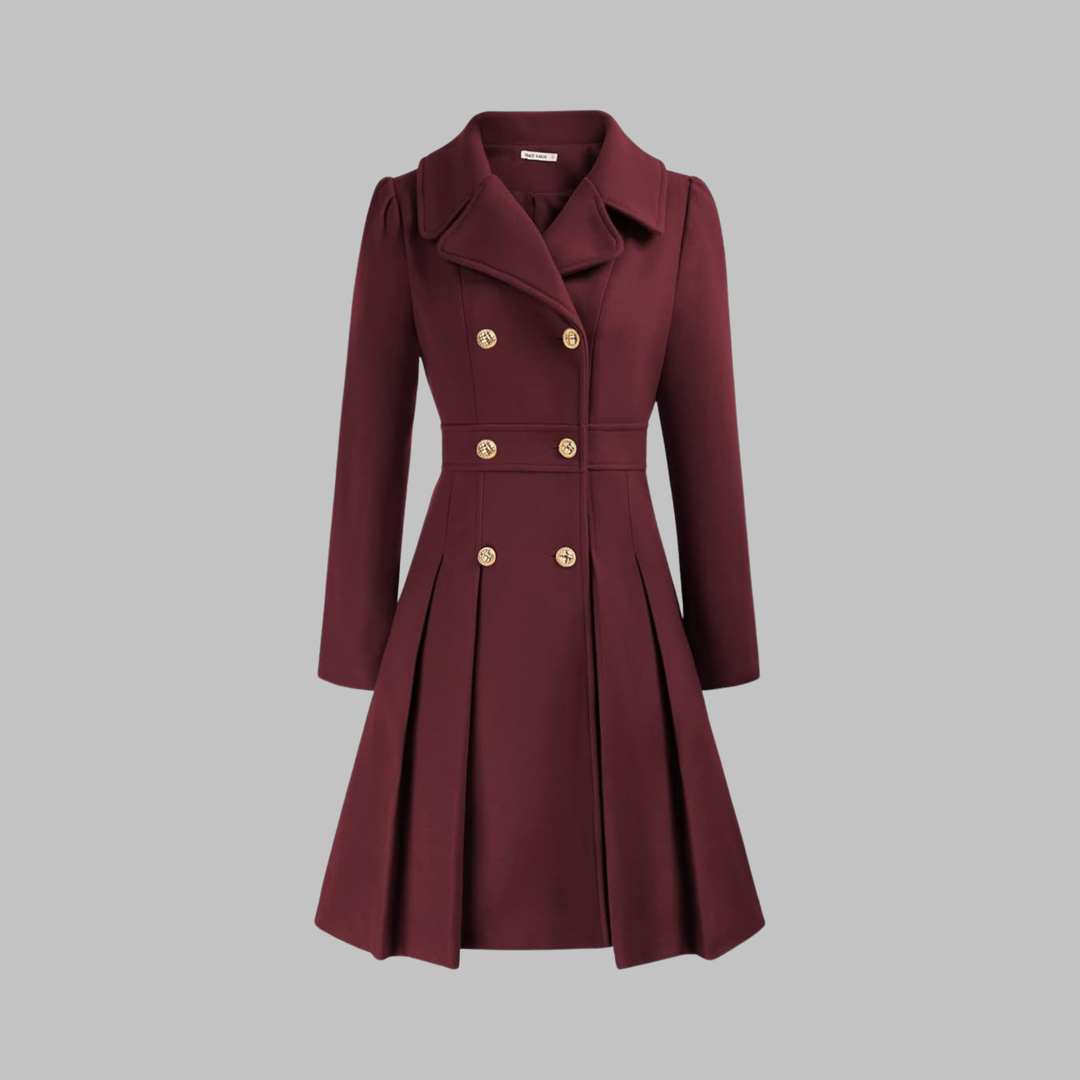 Women's Double-Breasted Longline Coat - Burgundy