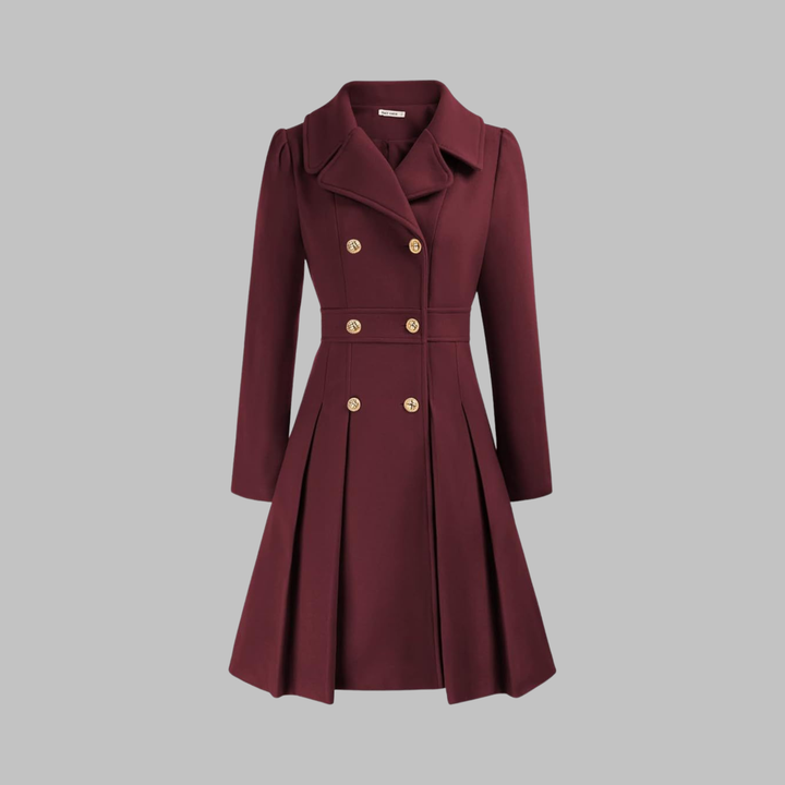 Women's Double-Breasted Longline Coat - Burgundy