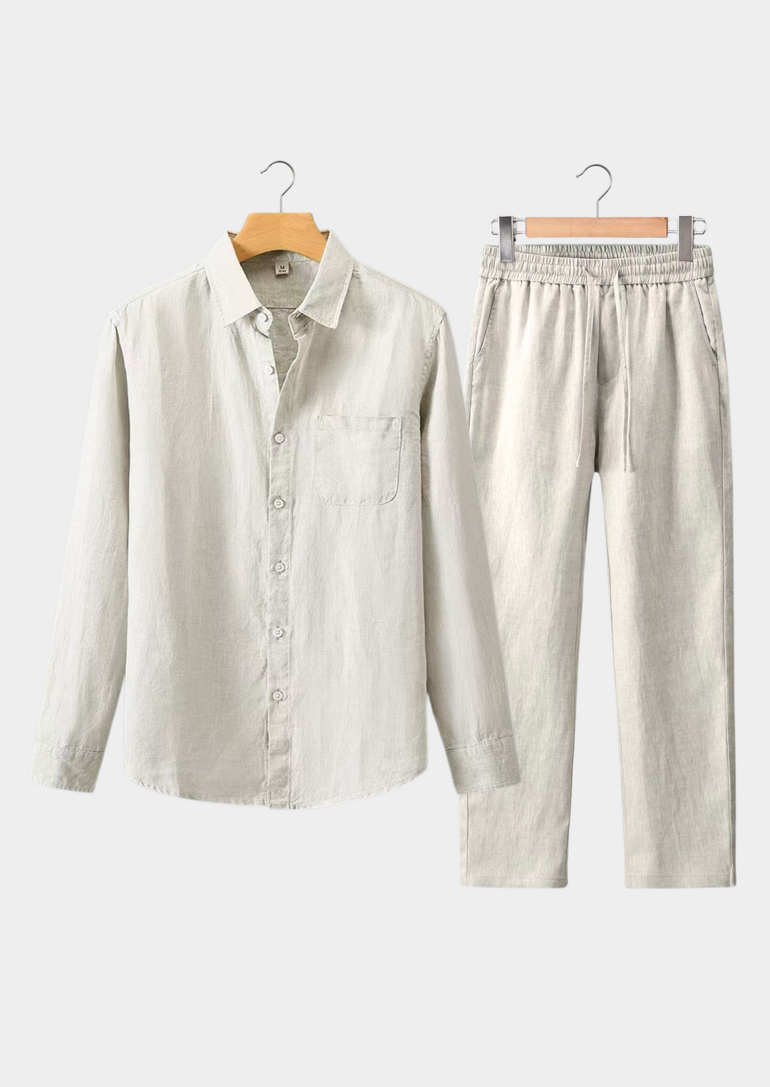 Beige Linen Longsleeve Summer Set