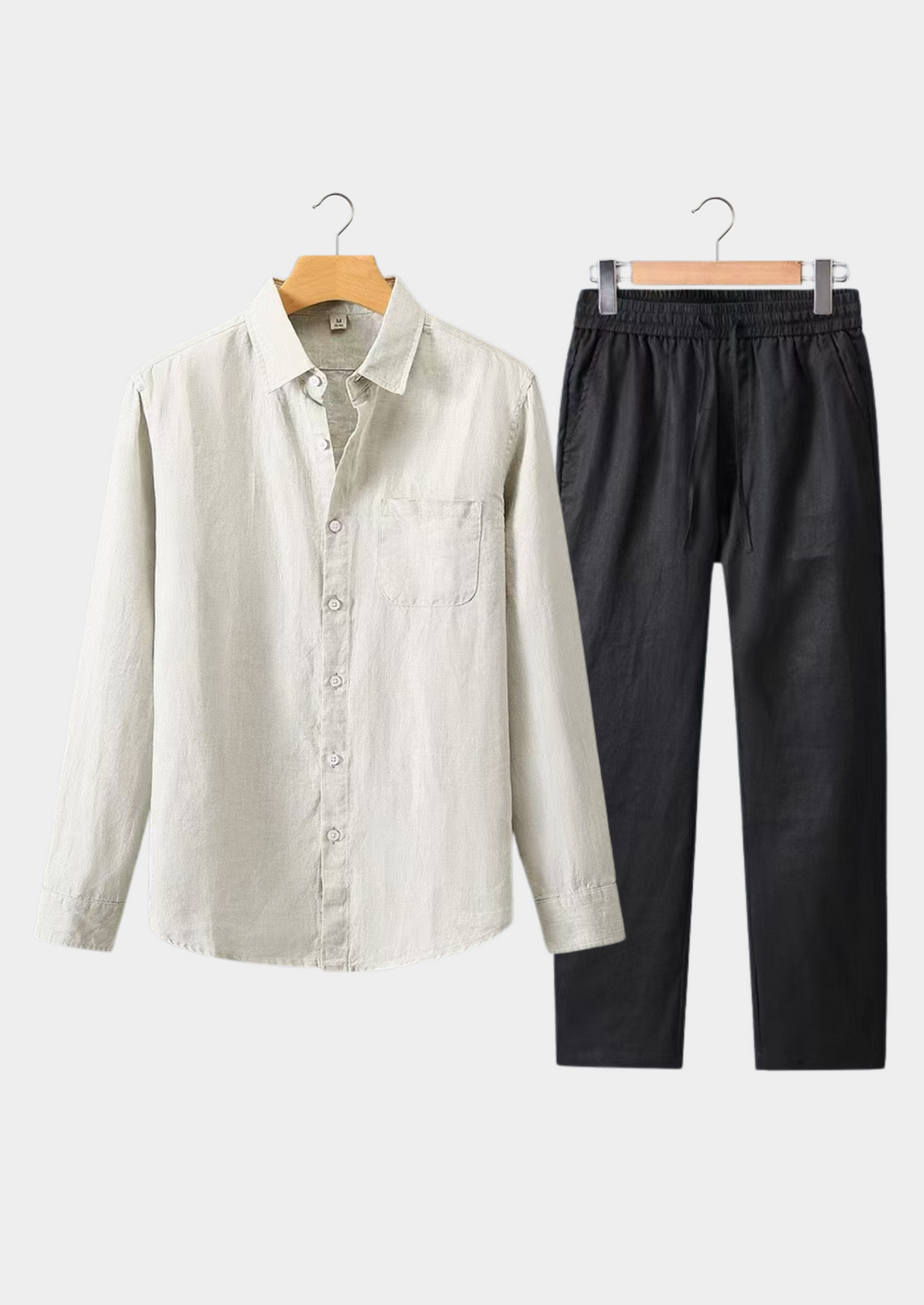Beige & Black Linen Longsleeve Summer Set
