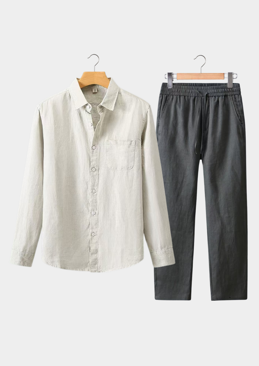 Beige & Gray Linen Longsleeve Summer Set