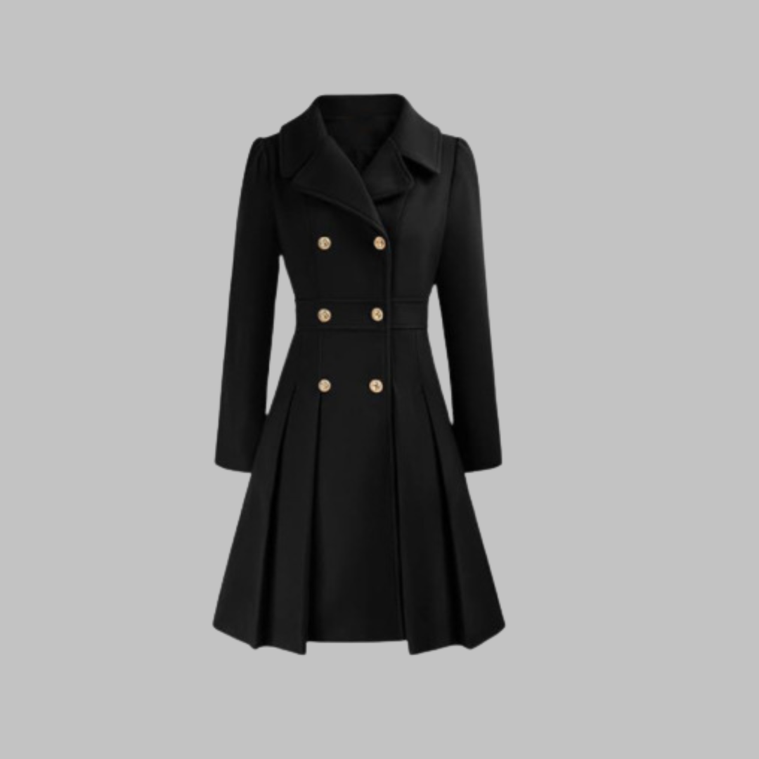Women's Double-Breasted Longline Coat - Black