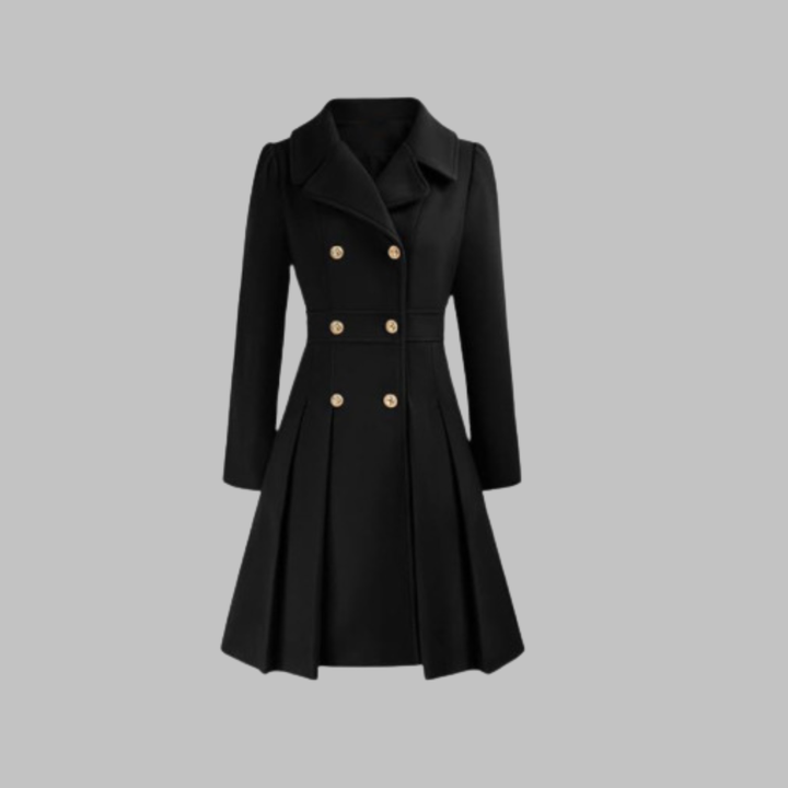 Women's Double-Breasted Longline Coat - Black