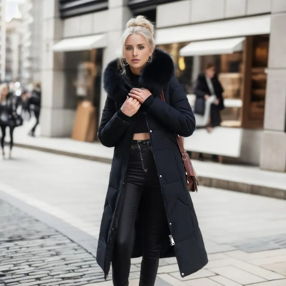 Longline quilted winter puffer coat black