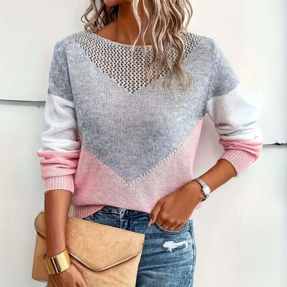 Pink loose fit knit fall sweater for women front view
