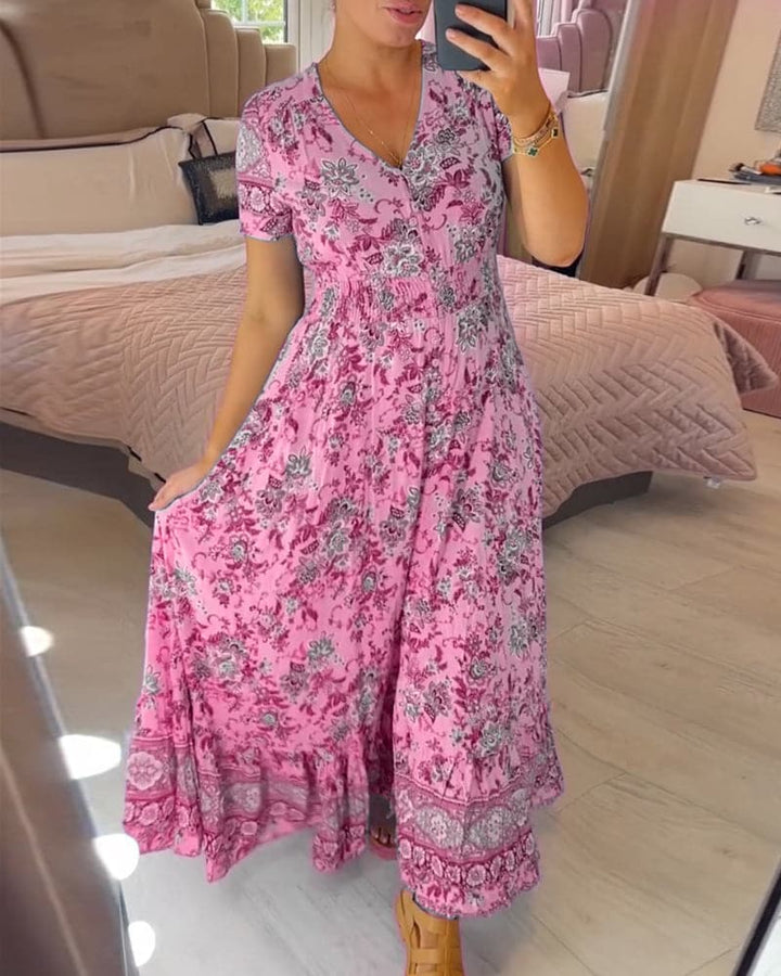 Floral Print Flowy Maxi Dress - Pink