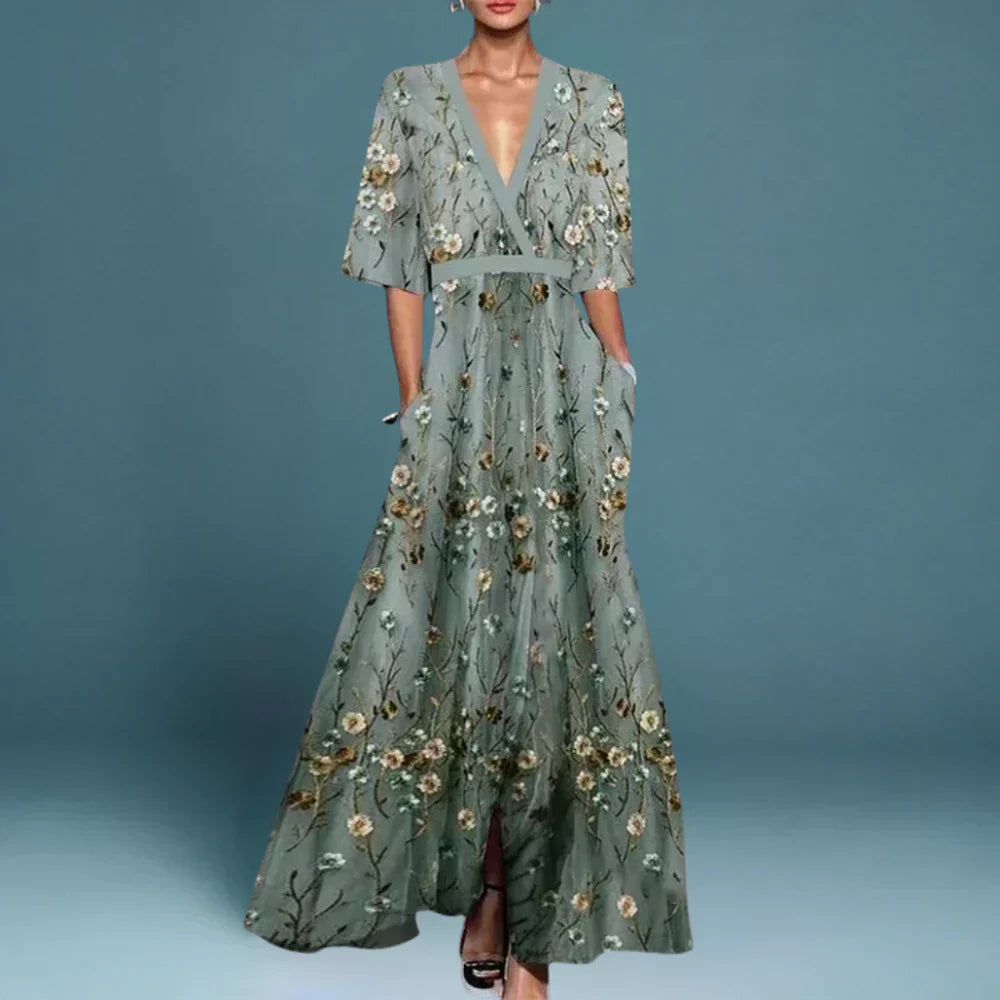 Elegant floral maxi dress in blue