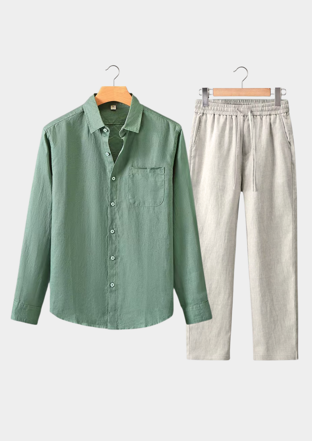 Green & Beige Linen Longsleeve Summer Set