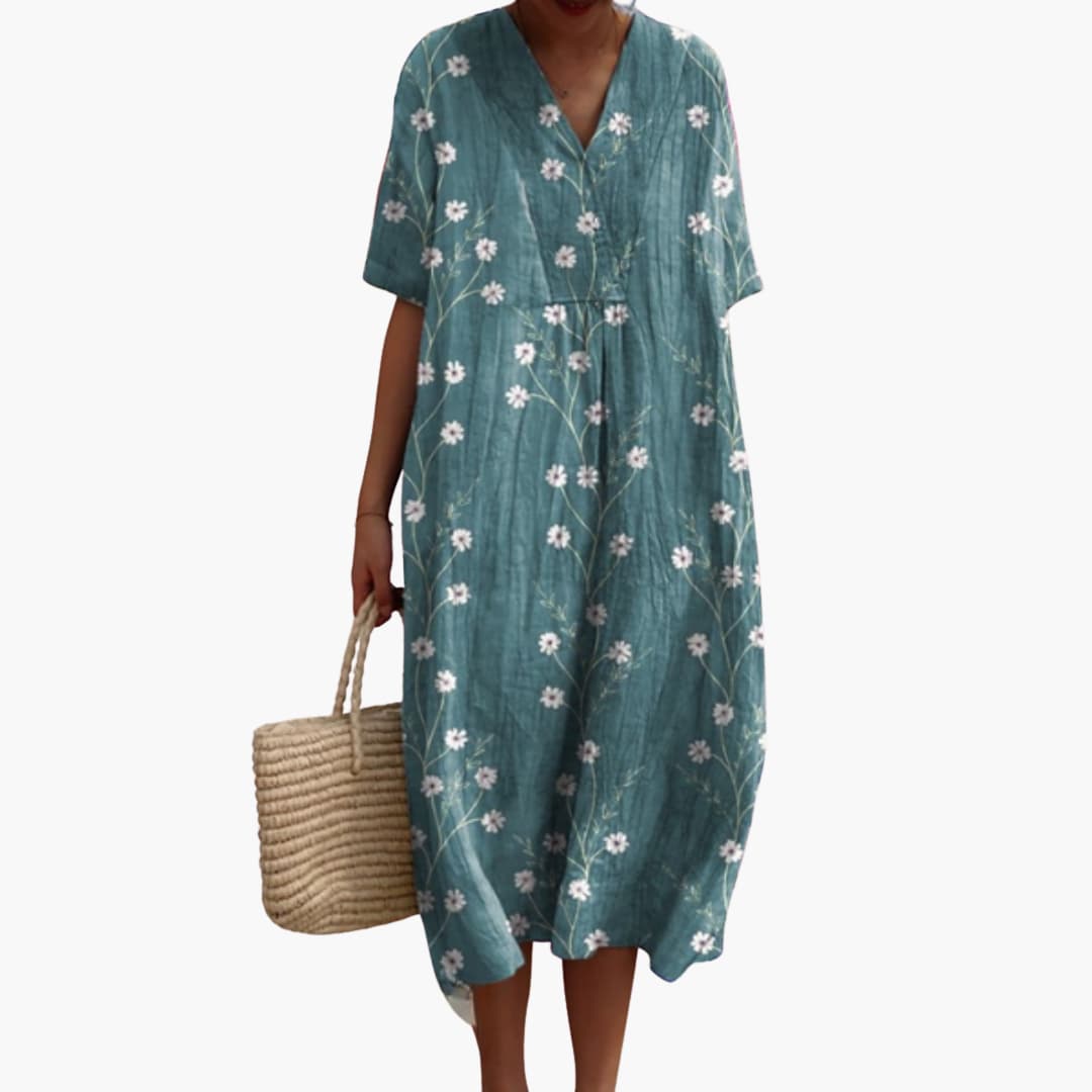 Floral V-Neck Oversized Midi Dress in sage green