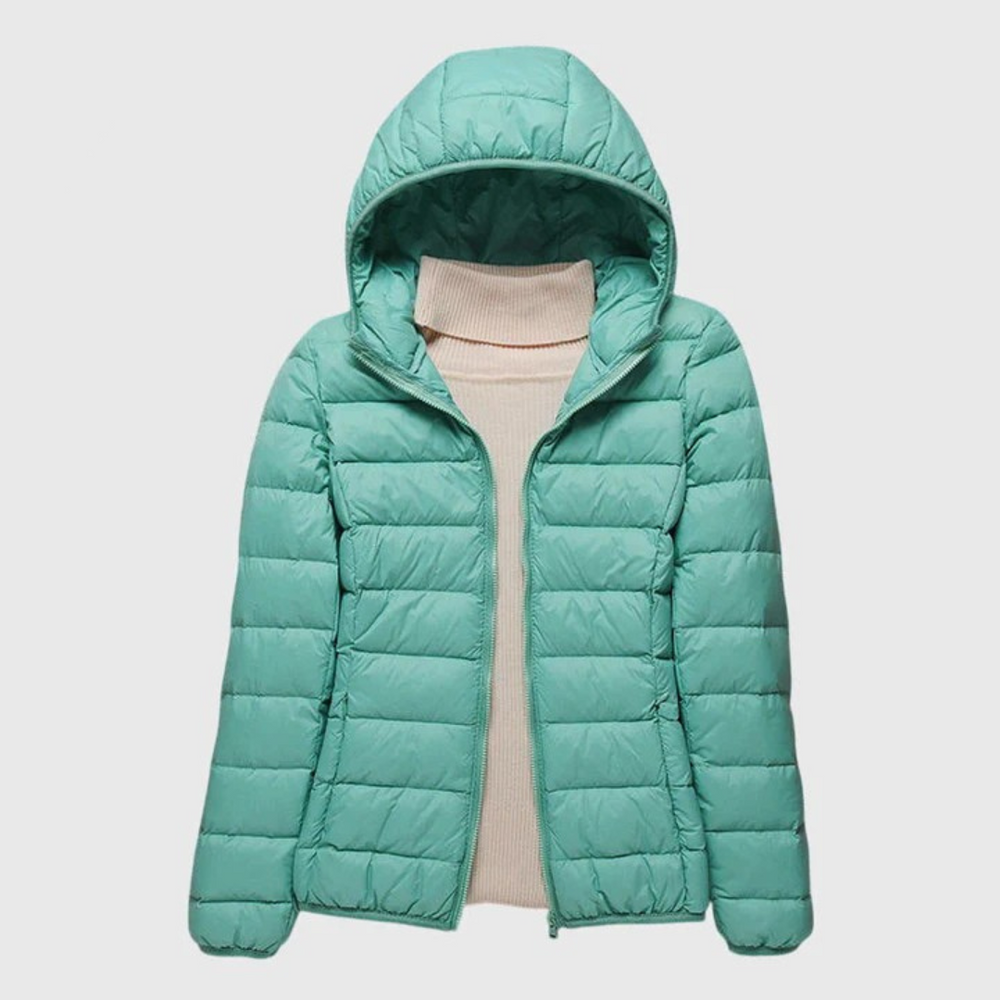 Women's Quilted Puffer Jacket - Turquoise Hood