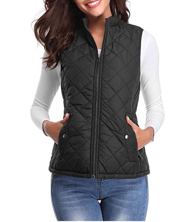 Zip-front lined puffer vest black