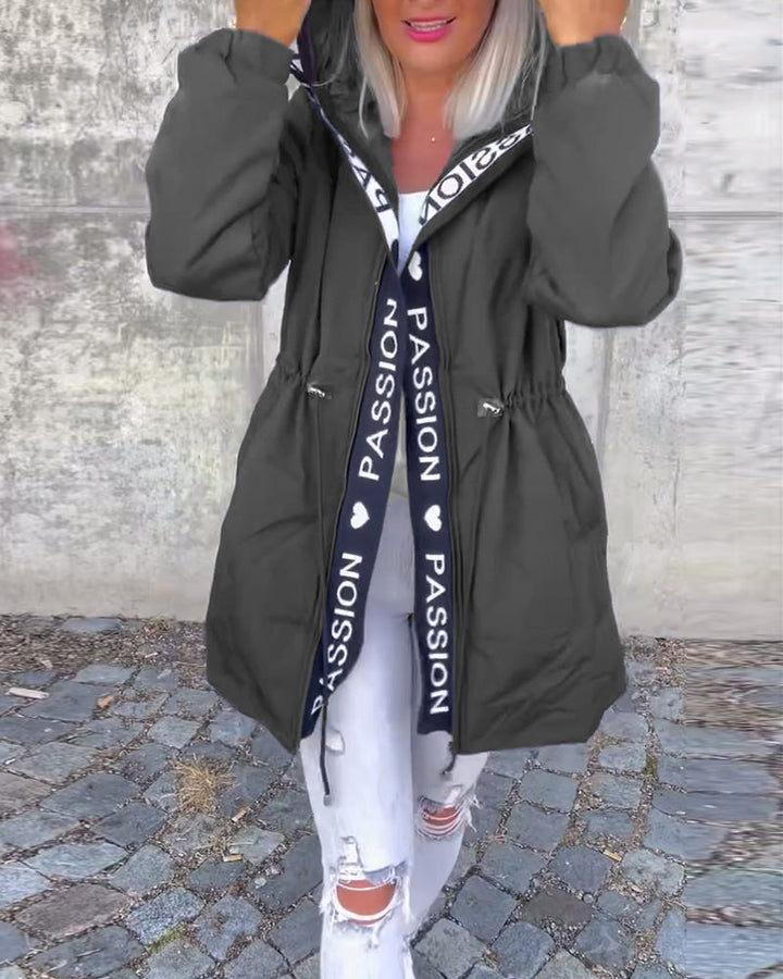Women's minimalist hooded mid length coat grey