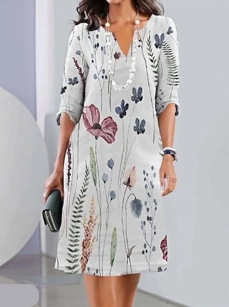 Floral Print Tunic Dress - Off-white