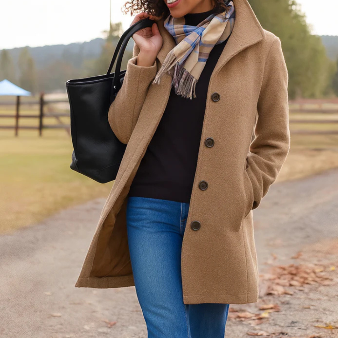 Khaki button-front longline winter coat women