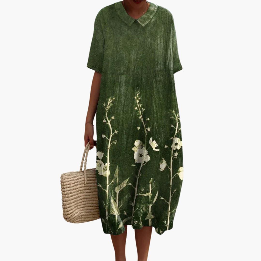 Floral V-Neck Oversized Midi Dress in green