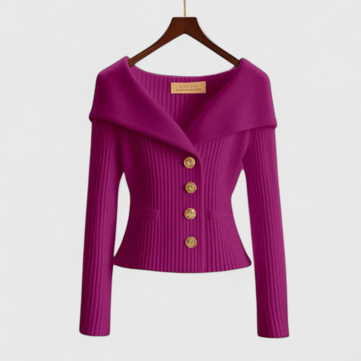 Elegant Open-Front Knit Cardigan - Purple