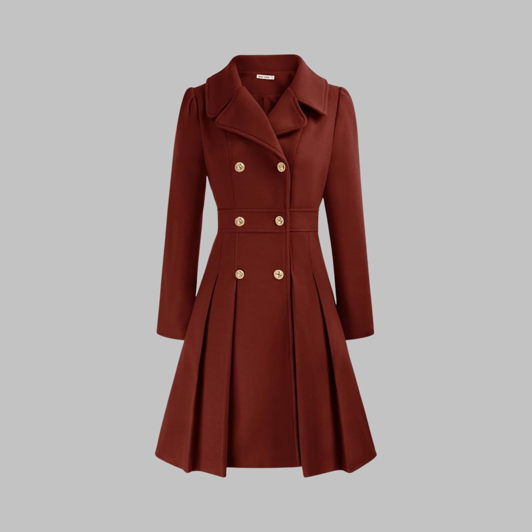 Women's Double-Breasted Longline Coat - Deep Red
