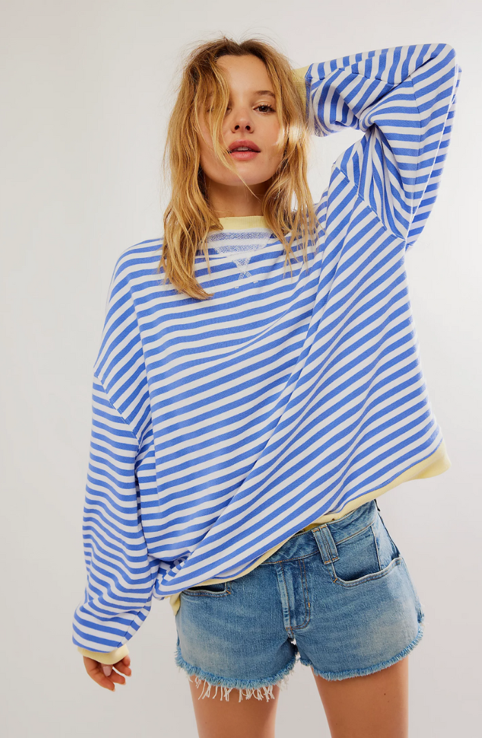 Women's oversized striped sweater in sky blue