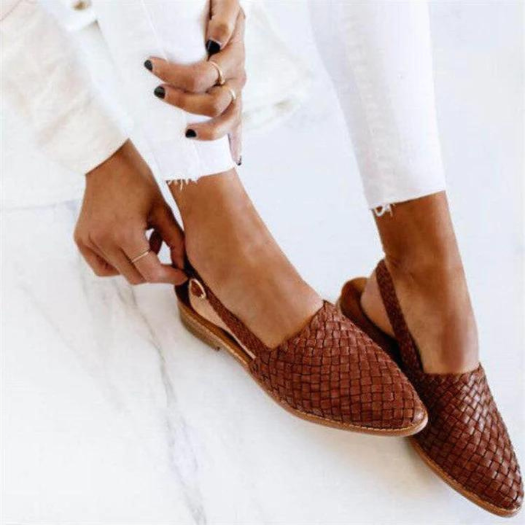 Woven vegan leather ballet flats in dark brown