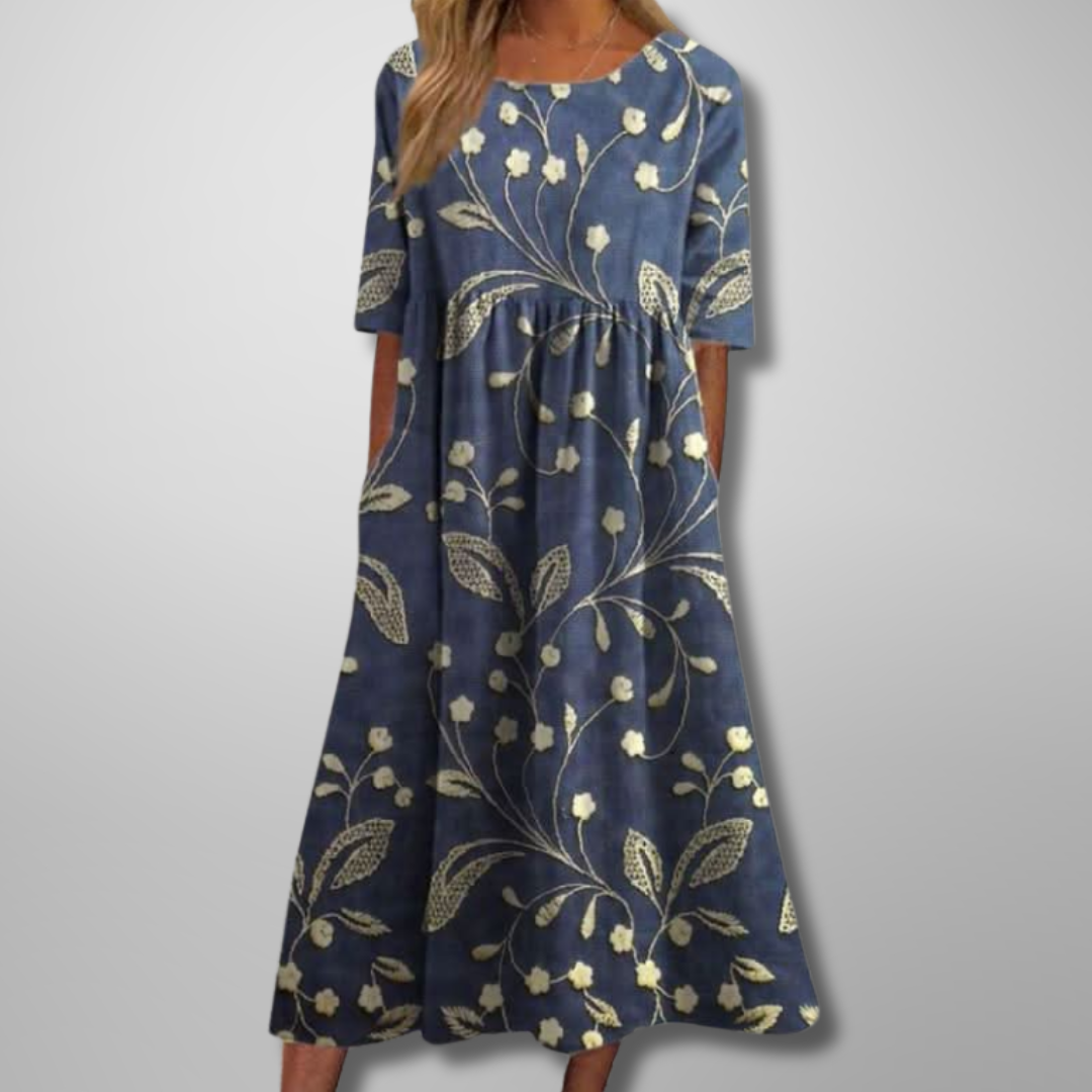 Relaxed floral midi dress in navy blue