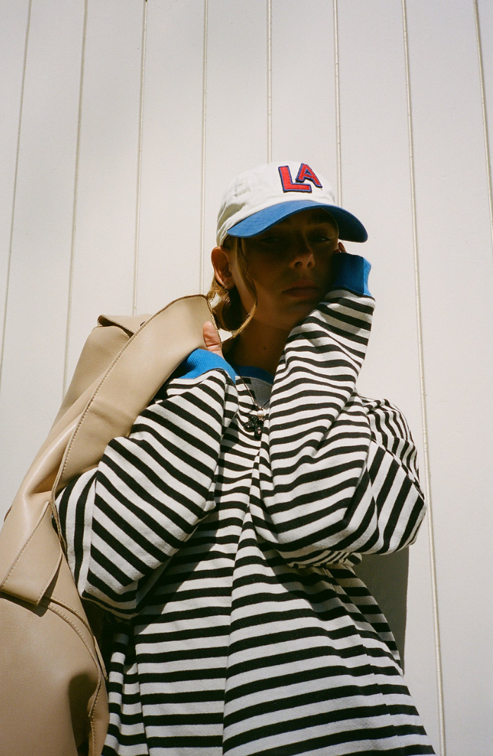 Women's oversized striped sweater in blue and black