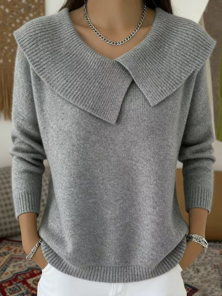 Women's pleated collar wool blend sweater detail