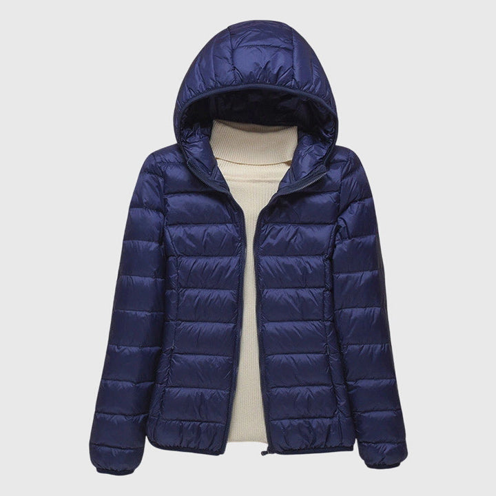 Women's Quilted Puffer Jacket - Dark Blue Hood
