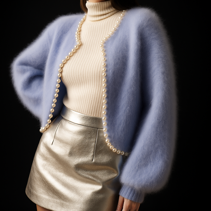 Women's Pearl Embellished Knit Cardigan - Blue