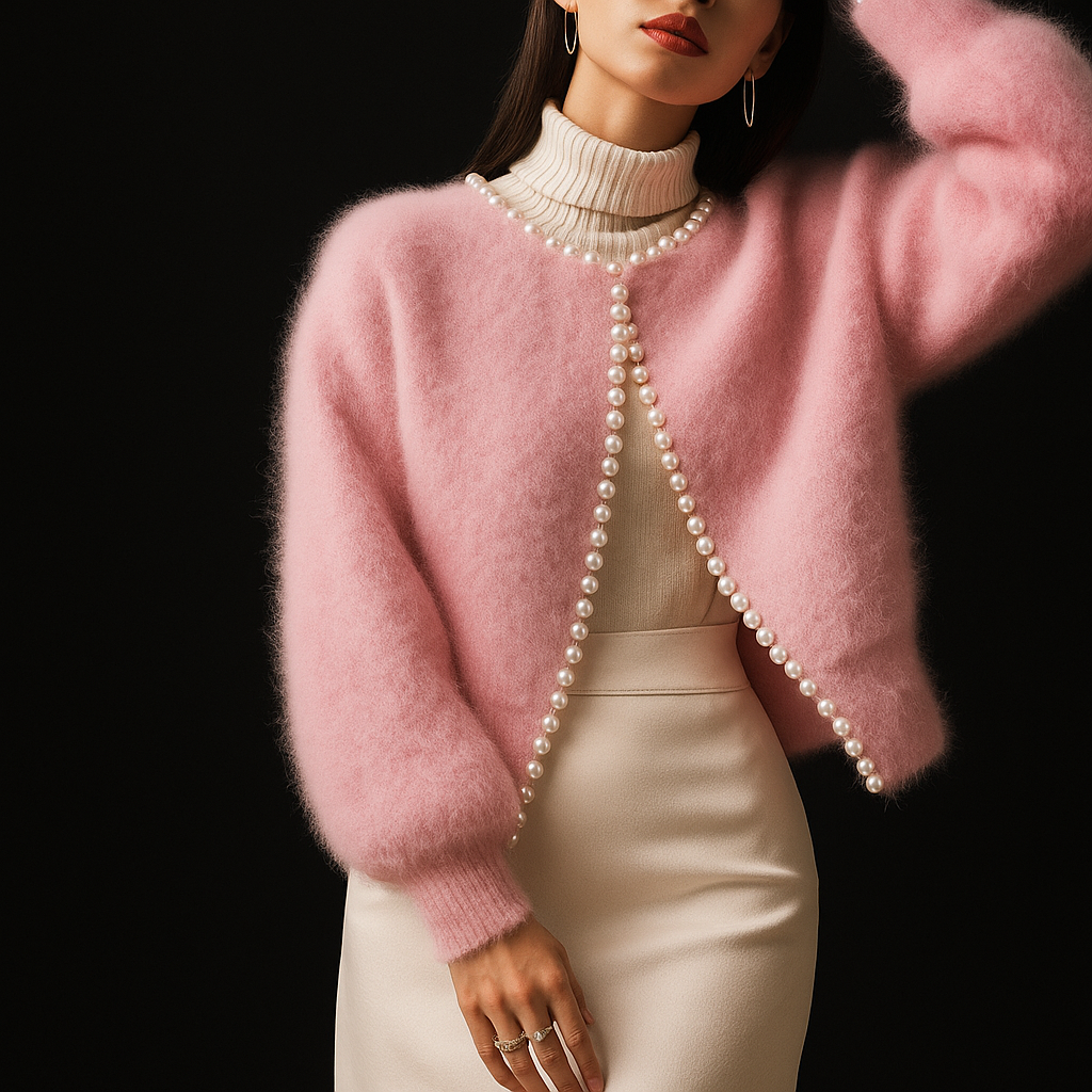 Women's Pearl Embellished Knit Cardigan - Pink