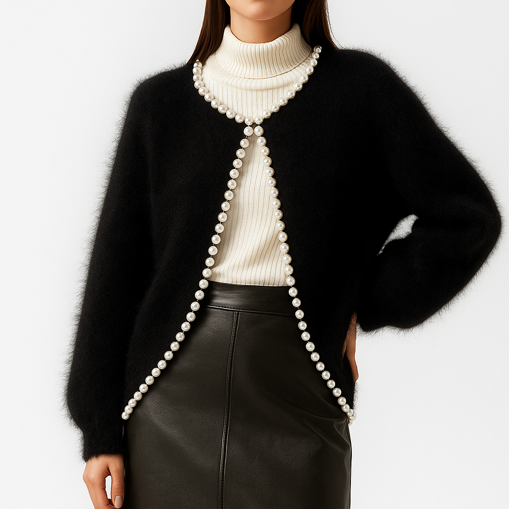 Women's Pearl Embellished Knit Cardigan - Black