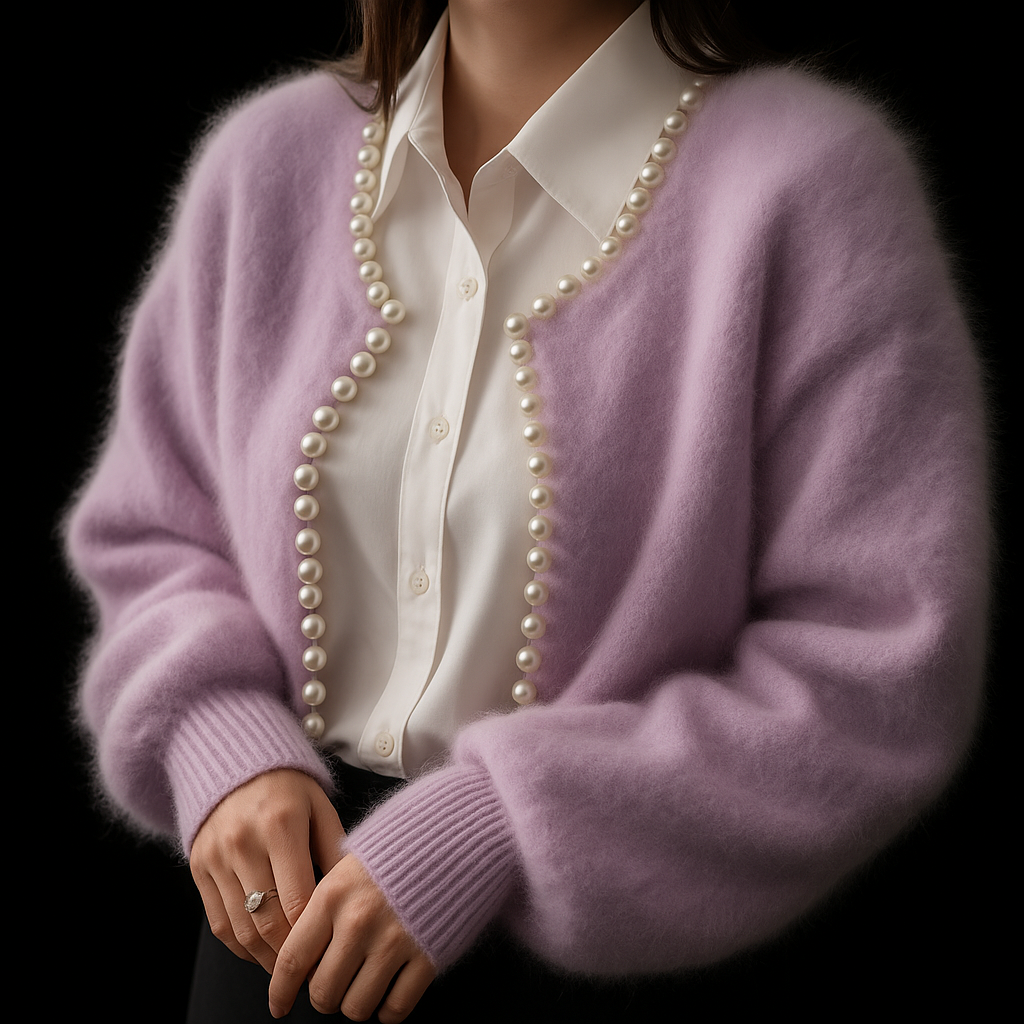 Women's Pearl Embellished Knit Cardigan - Purple