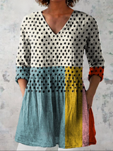 Women's Multicolor Print V-Neck Long Blouse — Valerie
