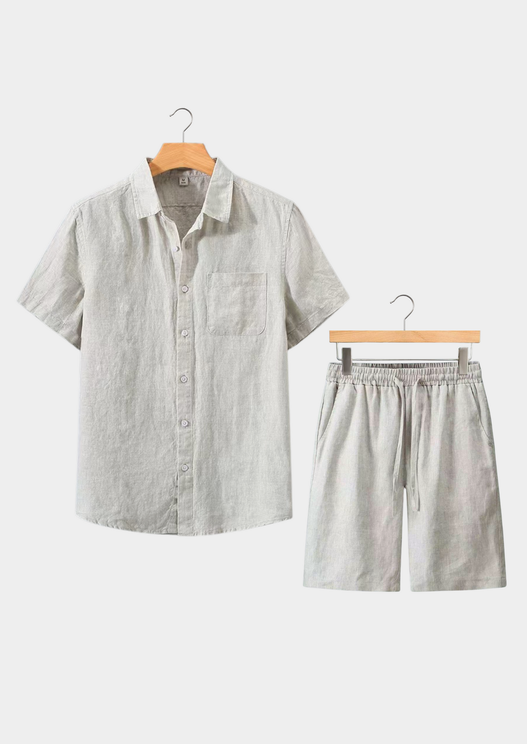 All Beige Linen Shortsleeve Summer Set