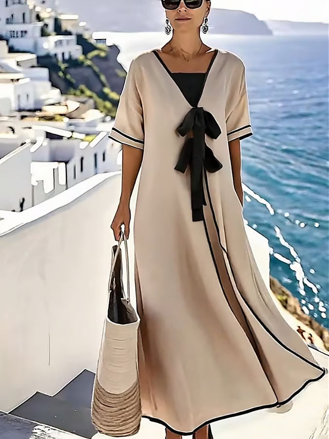 Beige maxi dress with side pockets
