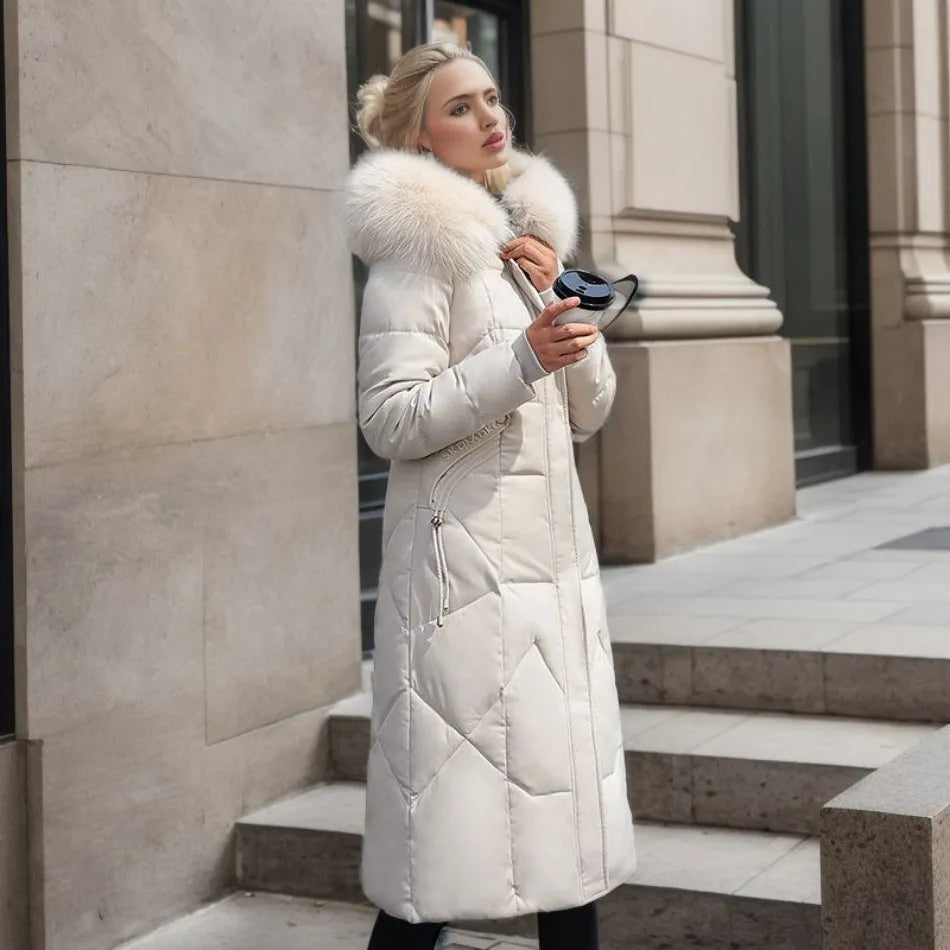 Longline quilted winter puffer coat white